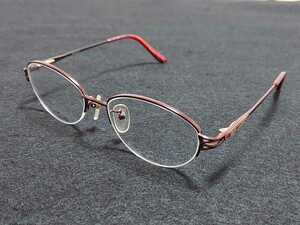 新品 MULBERRY マルベリー　日本製　メガネ　眼鏡　高級感　上品　ハーフリム　チタン　軽い　赤系 バネ丁番