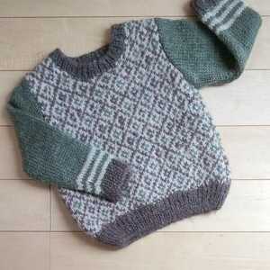  hand made man 90~95* long sleeve knitted sweater * green × tea color hand-knitted baby winter clothes tops 