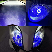 ☆サボテンライフ 最新モデル 青色光付き CCFLバイク用LEDヘッドライトH4 Hi/Lo直流 DC 12V ホワイトライト6000K（青色) ×2個セット_画像1