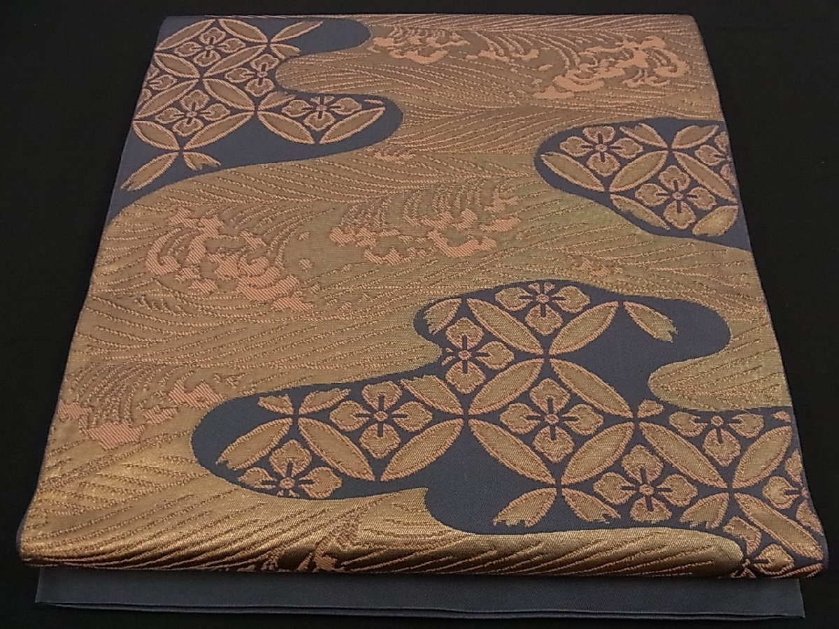 212mn4◇逸品!塩瀬 名古屋帯 金糸 小菊 椿 紅葉 亀甲文 七宝文◇美品