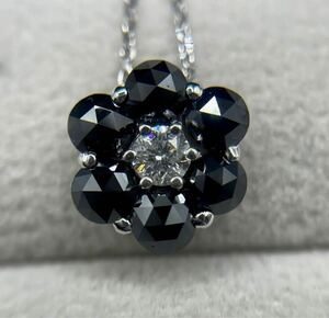 ★お客様専用★ブラックダイヤモンド1.0ct ダイヤモンド 0.15ct K18WGネックレス 花型 フラワーモチーフ ネックレスセット 重量 2.6g ジュ