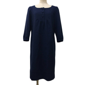  Natural Beauty Basic NATURAL BEAUTY BASIC One-piece I line knees height plain wool 7 minute sleeve M navy blue navy lady's 