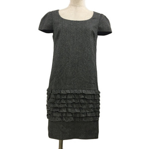  Cynthia Rowley CYNTHIA ROWLEY One-piece I line Mini herringbone frill wool short sleeves 2 gray lady's 