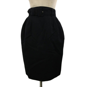  Katty KETTY skirt tight ko Kuhn knees height plain wool belt tuck 9 number black black lady's 