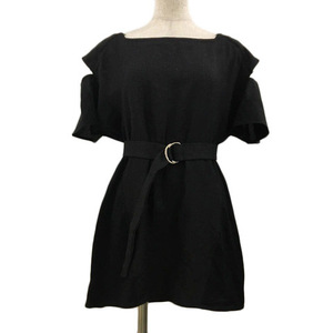  emo daEMODA tunic cut and sewn square neck belt cut off switch open shoulder short sleeves F black black lady's 