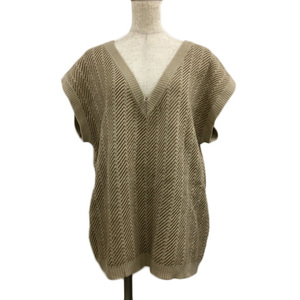  Ray Cassin tunic knitted pull over V neck total pattern no sleeve F tea beige Brown lady's 