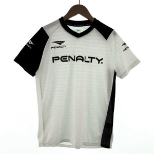 ペナルティ PENALTY Tシャツ サッカー 半袖 ロゴプリント メッシュボーダー ホワイト 白 ブラック 黒 S メンズ