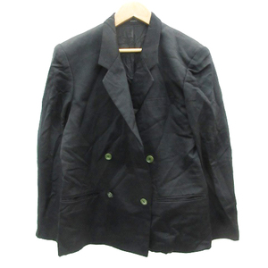  Rope ROPE tailored jacket middle height double button total lining wool silk .M black black /YM32 lady's 