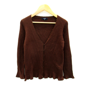  Rope ROPE knitted cardigan middle height V neck plain beads equipment ornament M tea Brown /SY30 lady's 