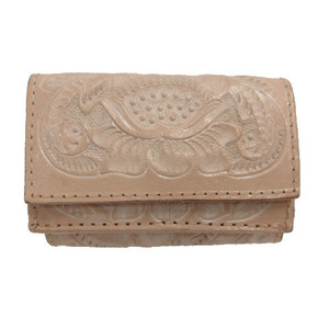  Grace Continental GRACE CONTINENTAL Carving to Live z three folding purse Mini wallet short purse leather type pushed . pink beige 