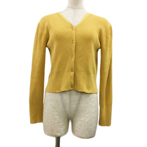  Stunning Lure STUNNING LURE cardigan knitted V neck short rib plain silk long sleeve M yellow yellow lady's 