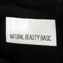 ナチュラルビューティーベーシック NATURAL BEAUTY BASIC ノーカラーコート ロング丈 総柄 フェイクファー ウール M 紺 ネイビー 黒 ブラッ_画像3