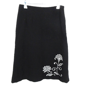組曲sis クミキョクシス KUMIKYOKU SIS スカート 台形 ひざ丈 サイドファスナー ウール 刺繍 花柄 2 黒 白 ブラック ホワイト レディース