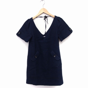 neivuNave One-piece Mini short sleeves V neck V back pattern wool 0 navy navy blue /FT28 lady's 