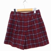 ボンメルスリー BON MERCERIE キュロットパンツ ショートパンツ タック チェック 起毛 ウール 38 レッド 赤 /FT3 レディース_画像2