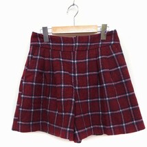 ボンメルスリー BON MERCERIE キュロットパンツ ショートパンツ タック チェック 起毛 ウール 38 レッド 赤 /FT3 レディース_画像1