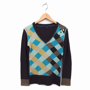  next next knitted sweater V neck rib wool . high gauge diamond pattern long sleeve 10 tea Brown /NT24 lady's 