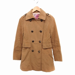  honey Bunch Honey Bunch turn-down collar coat outer double midi height plain 0 Camel tea /FT41 lady's 