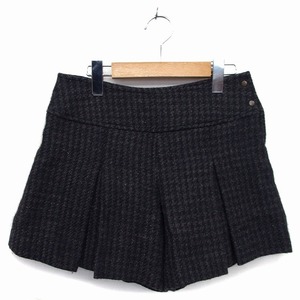 シップス SHIPS キュロット パンツ ワイド ショート ウール混 タック サイドジップ 千鳥柄 S 黒 ブラック /NT33 レディース