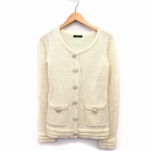  rienda rienda knitted cardigan long sleeve ound-necked total pattern decoration button frill F cream /HT28 lady's 