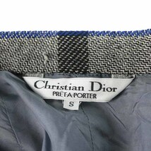 Christian Dior PRET-A-PORTER フレアスカート ミモレ ロング ウール チェック タック ヴィンテージ S 青 ブルー_画像4
