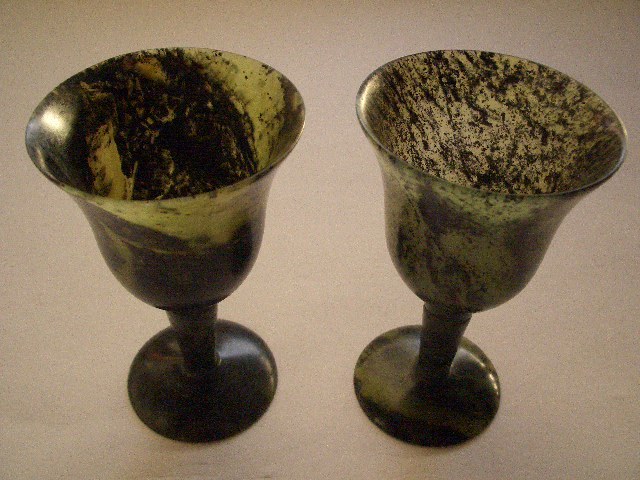 天然石 酒泉玉石 精品夜光杯 高脚型酒杯 酒器 中国伝統工芸品6客セット