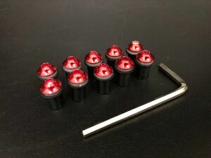 送料込み カウルボルト ウェルナット 5mm×10個 レッド●スクリーンボルト/ビキニカウル/ロケットカウル/バイザー/シールド