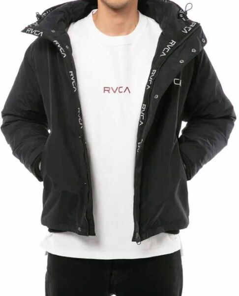 RVCA ダウンジャケット　ワンポイントロゴ刺繍　ラインロゴ　フードあり　S 美品