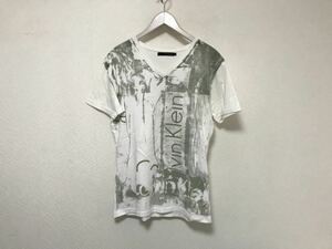 本物カルバンクラインジーンズCalvinKleinJeansコットンVネックプリント半袖Tシャツメンズアメカジサーフミリタリースーツ白ホワイトL