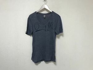 本物ジースターロウGSTARRAWコットンVネックロゴプリント半袖Tシャツメンズアメカジサーフミリタリー紺ネイビー柄S