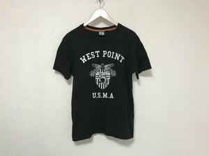 本物アヴィレックスAVIREXコットンカレッジプリント半袖TシャツメンズアメカジサーフミリタリーM黒ブラック