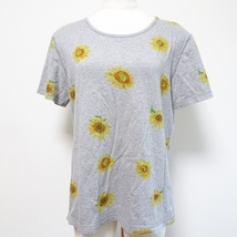 #snc マドモアゼルノンノン MademoiselleNONNON カットソー L グレー 黄 Tシャツ 半袖 ヒマワリ 花柄 レディース [780971]_画像1