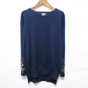 #ancma- rental rup fur markus Lupfer knitted sweater tunic XS navy blue biju- rhinestone lady's [716546]