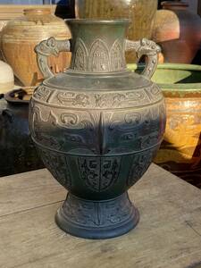 銅　中国美術　花瓶　花器　骨董　アンティーク　古物　底印有