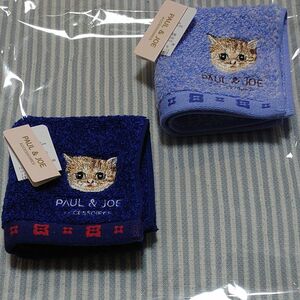 人気品薄☆今だけ価格☆ポールアンドジョー　ネコさん刺繍　 タオルハンカチ　2枚セット　小さめサイズ　未使用　タグ付き　匿名発送