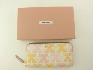 miu miu ミュウミュウ MADRAS CAT マドラス ロングウォレット ラウンドファスナー 長財布 アイボリー・マルチカラー