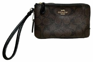 新品同様 コーチ ポーチ シグネチャー ブラウン 茶色 W収納 アクセサリーポーチ F87591 レディース COACH 【中古】