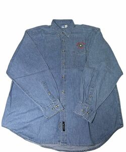 ★BIGサイズ★ PORT and COMPANY デニムシャツ ボタンダウン 刺繍ロゴ 2XL US規格 cotton100% PLANT HATCH ALARA 古着 USED 0559