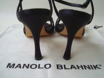 MANOLO BLAHNIK ブラックサテンサンダル size351/2 マノロブラニク_画像5