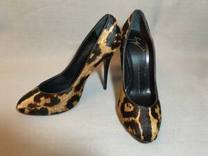  new goods exhibition goods Giuseppe Zanotti is lako leather pin heel pumps 37.5 Leopard leopard print black black 