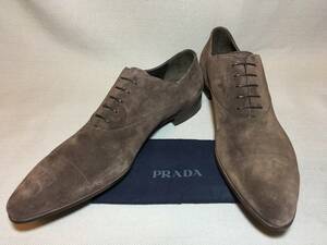 新品 プラダ スウェード レザー ドレス シューズ 10.5 ブラウン 茶 PRADA 本革 革靴 短靴 ビジネスシューズ イタリア製