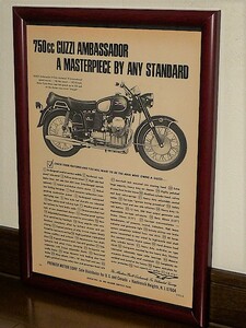 1970年 USA 70s 洋書雑誌広告 額装品 Moto Guzzi 750 Ambassador モトグッチ アンバサダー / 検索用 ガレージ 店舗 看板 サイン (A4size） 