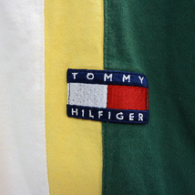 90年代古着 ビンテージ 90's トミーヒルフィガー TOMMY HILFIGER ラスタカラー！ハーフジップシャツＬ ラガーシャツ レゲエ 背中ロゴ120107_画像4