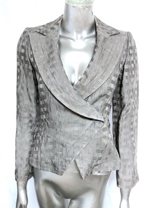  two point successful bid free shipping! Italy made GIORGIO ARMANIjoru geo Armani beautiful Silhouette lustre jacket total pattern gray × silver lady's 