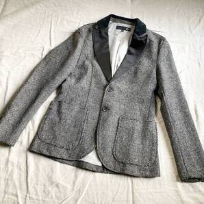 美品 レア Just Cavalli ジャストカヴァリ 異素材切替 ダメージ加工 デニム ツイード 2B ジャケット グレー 黒 ブラック ◇12
