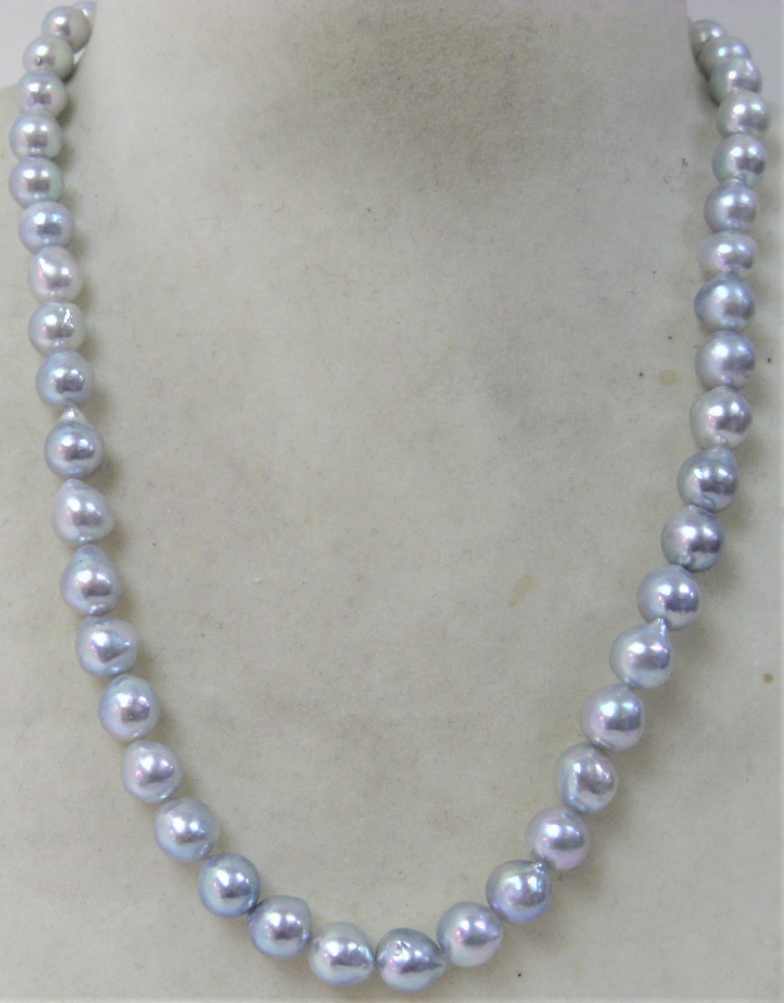 大粒真珠ネックレス 9〜9.5mm珠 保証書付属 パールネックレス SILVER