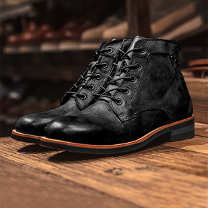 カジュアルブーツ メンズブーツ レトロ レザー ショートブーツ 冬靴 皮靴 紳士靴 革靴 革沓 SHe0813 ブラック 24.0cm~28.5cm