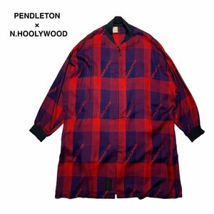 ☆美品 ペンドルトン × エヌハリウッド 別注 ロゴ チェック ジップアップ ロングシャツ size 36 コラボ PENDLETON N.HOOLYWOOD Nハリ