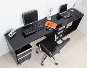  computer desk maximum 210cm specular finish made in Japan black desk set desk + sliding bookshelf + chest 