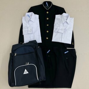 US494 (中古) 三重県 四日市市立 山手中学校 男子学生服 6点セット /小さめ/指定品/150/155A/W79/黒/学ラン/シャツ/ズボン/リュック/夏冬/